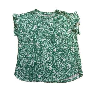 Crown & Ivy Women’s Blouse Size LARGE Kelly Green Paisley Pattern